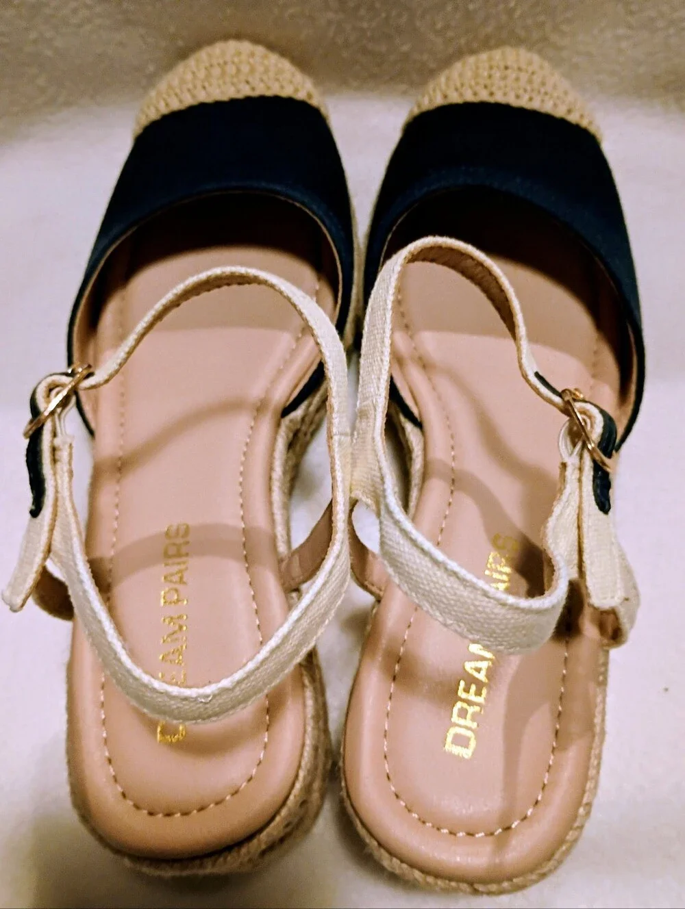 Dream Pairs Navy and Natural Espadrille Wedge Slingbacks Sz 7